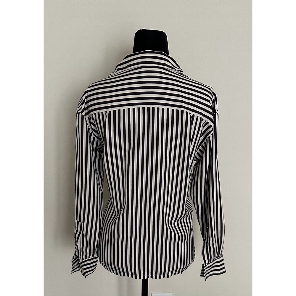 Vintage 100% Silk Casual Corner Womens Top Size XS Black White Stripe Button-Up - Picture 3 of 15